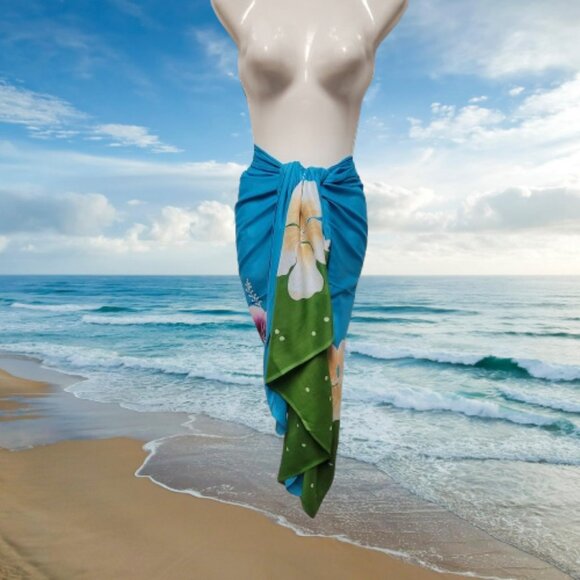 Womens Sarong Cotton Wrap, Handpainted Batik Wrapskirt Beach Pareo Beachwear-NEW - Picture 2 of 6